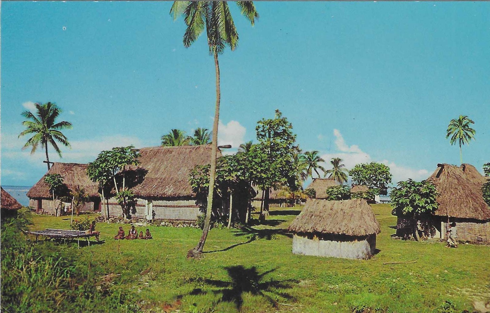 Vintage Fiji Chrome Postcard Fijian Village Thatched Roofs