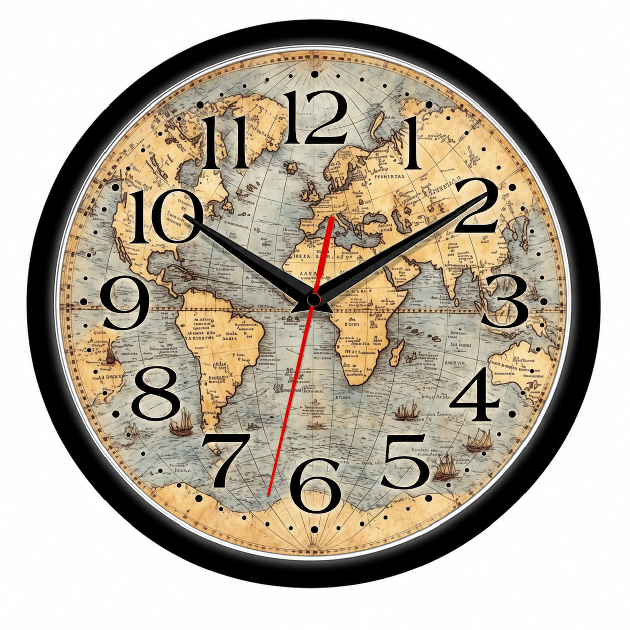 Vintage World Map 10 Inch Wall Clock Antique Travel Explorer Office | Quartz
