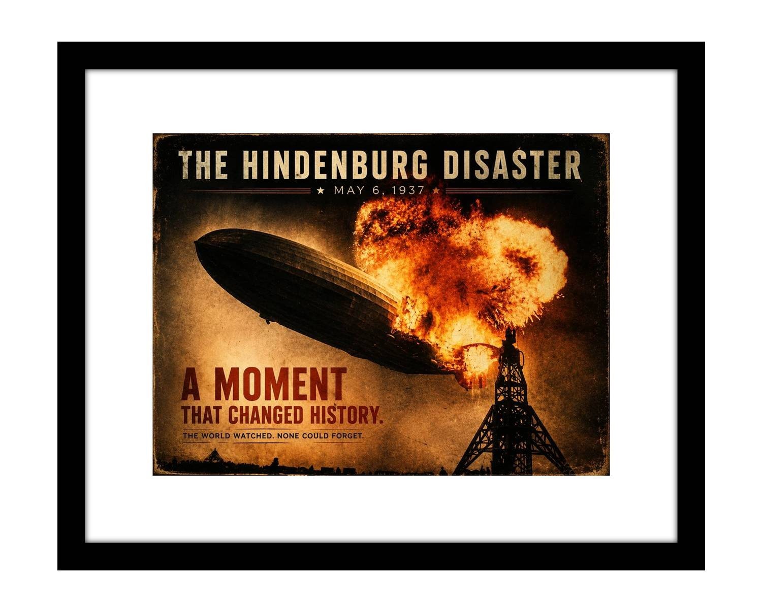 Hindenburg Disaster 1937 Historic Airship Explosion Vintage Style Wall Art Print