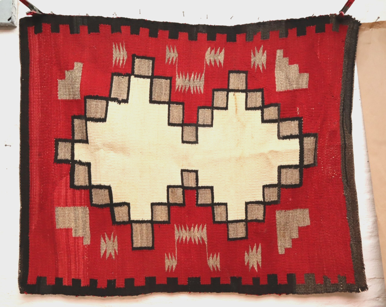 Antique Navajo Rug LARGE Native American VTG 44x35 Ganado Red Textile Weaving