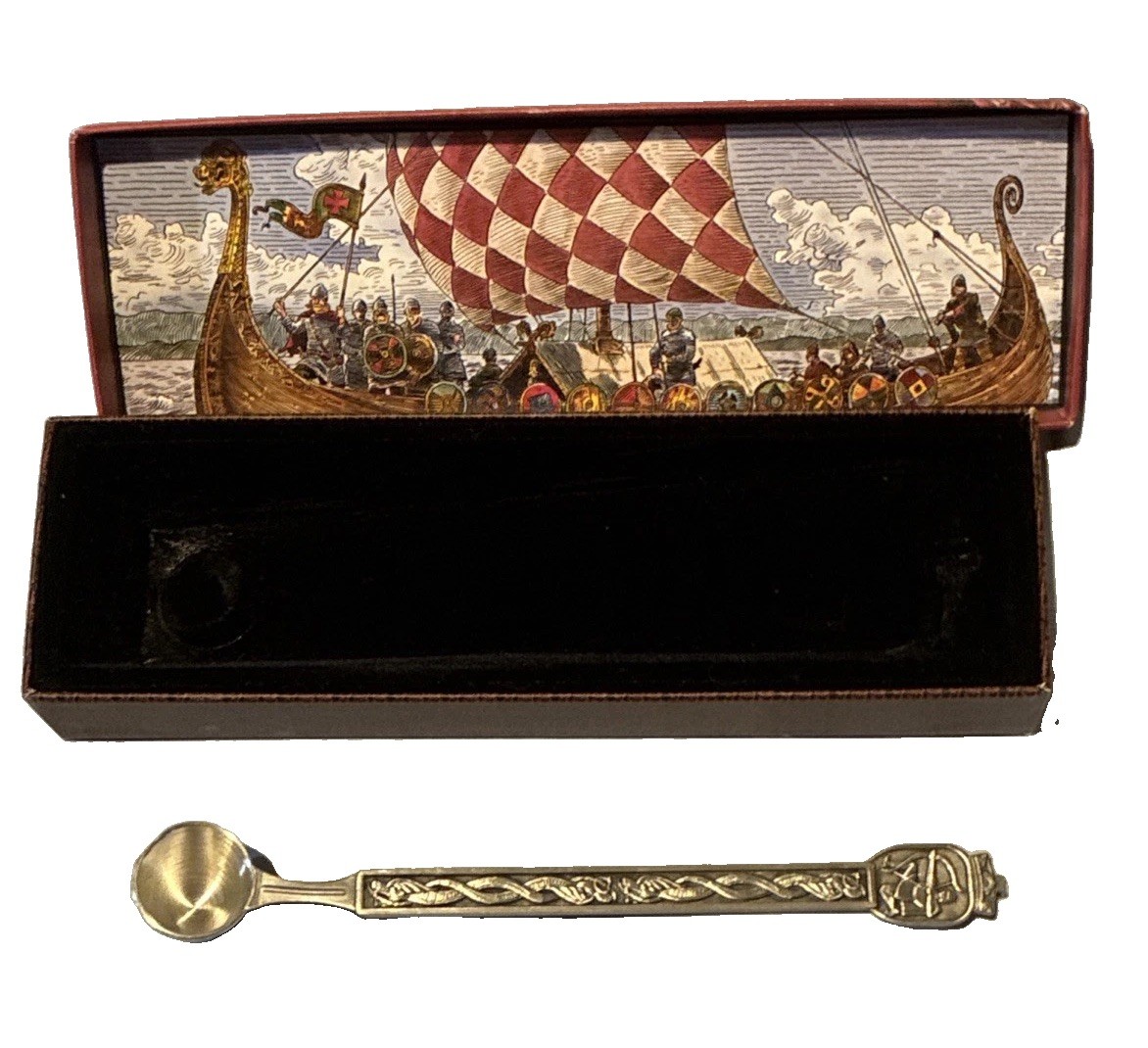 Vintage Konge Tinn Norway Pewter Candle Snuffer Archer Figure Pattern In Box