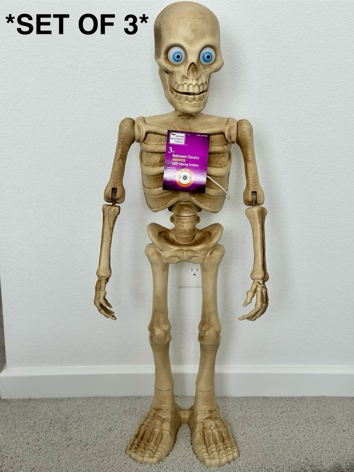 3x Home Depot 3 ft Halloween Classics Animated LED Dancing Skeleton Home Accents