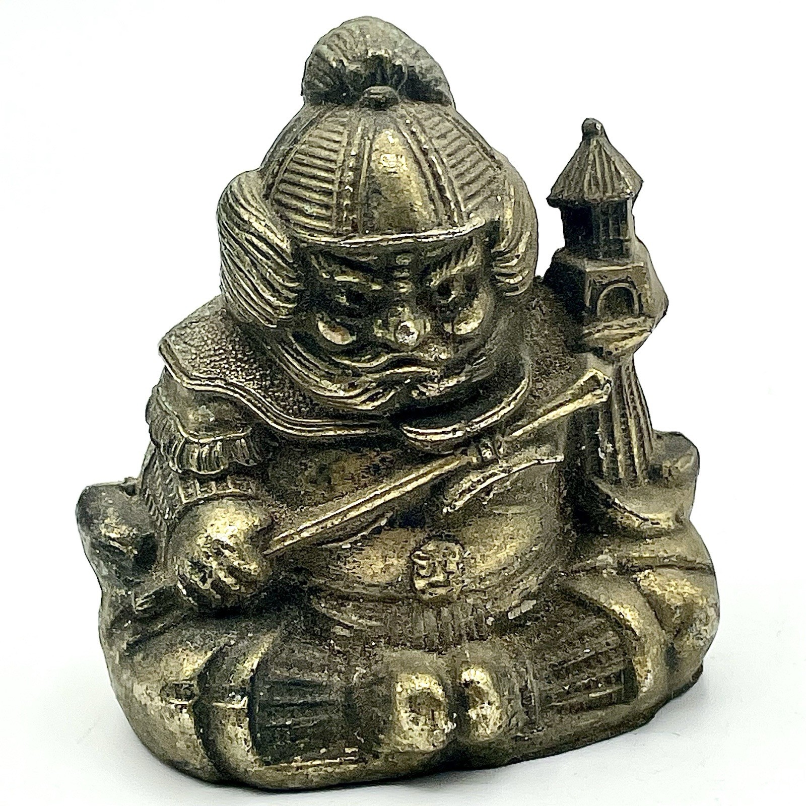 Vintage Japanese BRASS DEMON QUELLER Incense Figurine Zhong Kui Diety 2.5” EUC