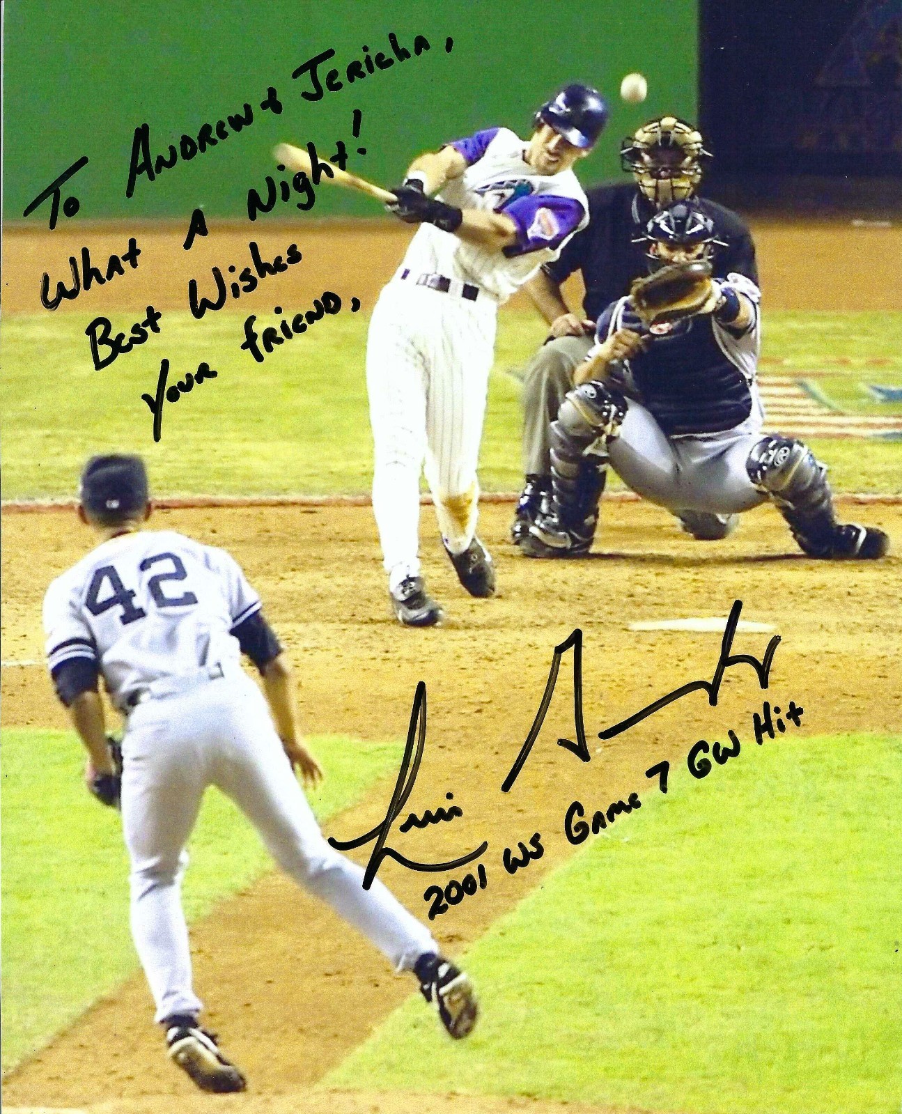 Diamondback Luis Gonzalez Signed Autographed 8x10 Photograph To Andrew