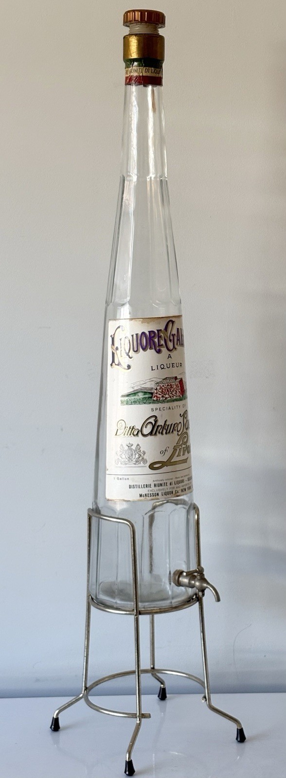 Vintage LIQUORE GALLIANO 1 Gallon Glass Bottle W/ Spigot Tap On Metal Stand