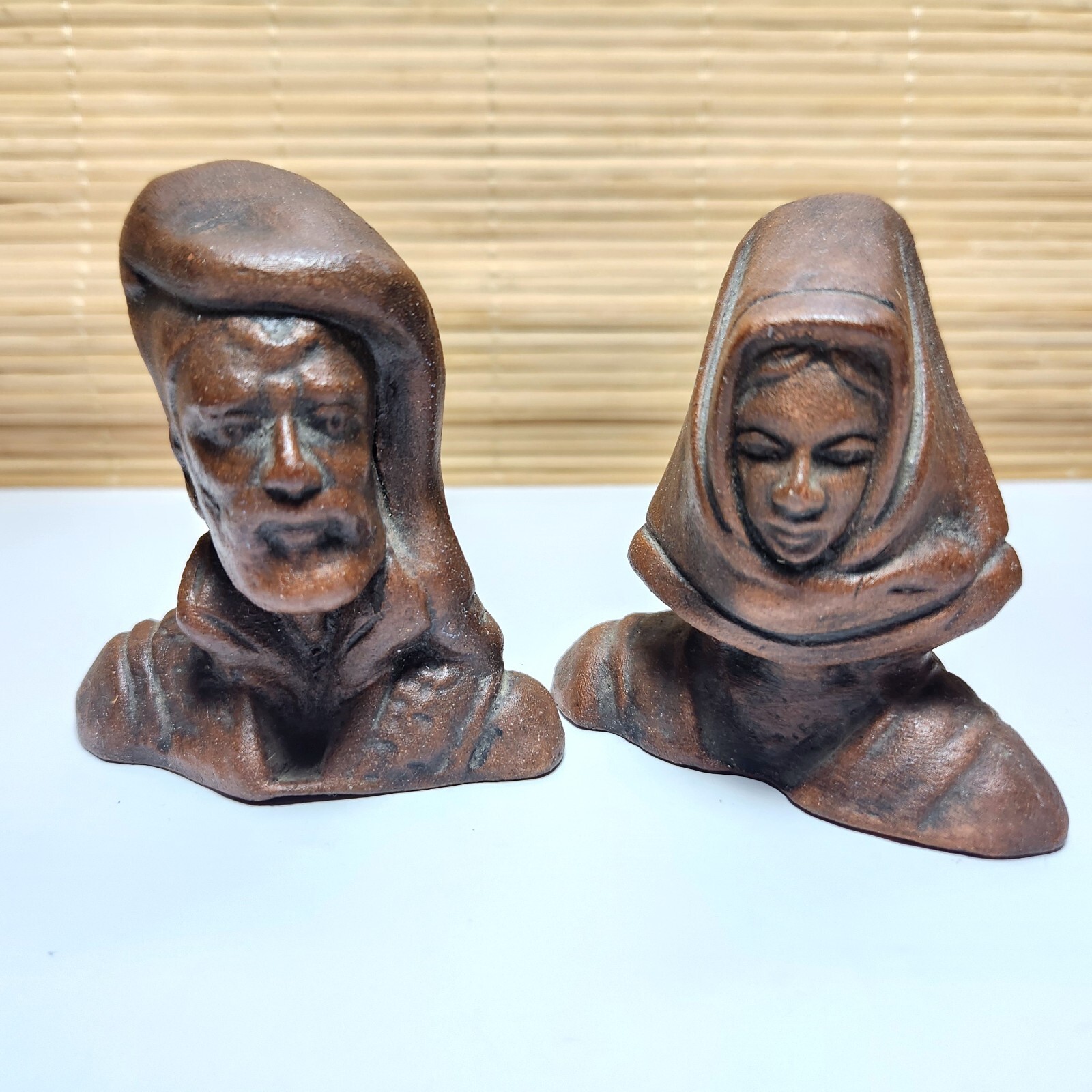 Renaissance Vincenzo Farci Italy Man and Woman Ceramic Bust Heads Pair