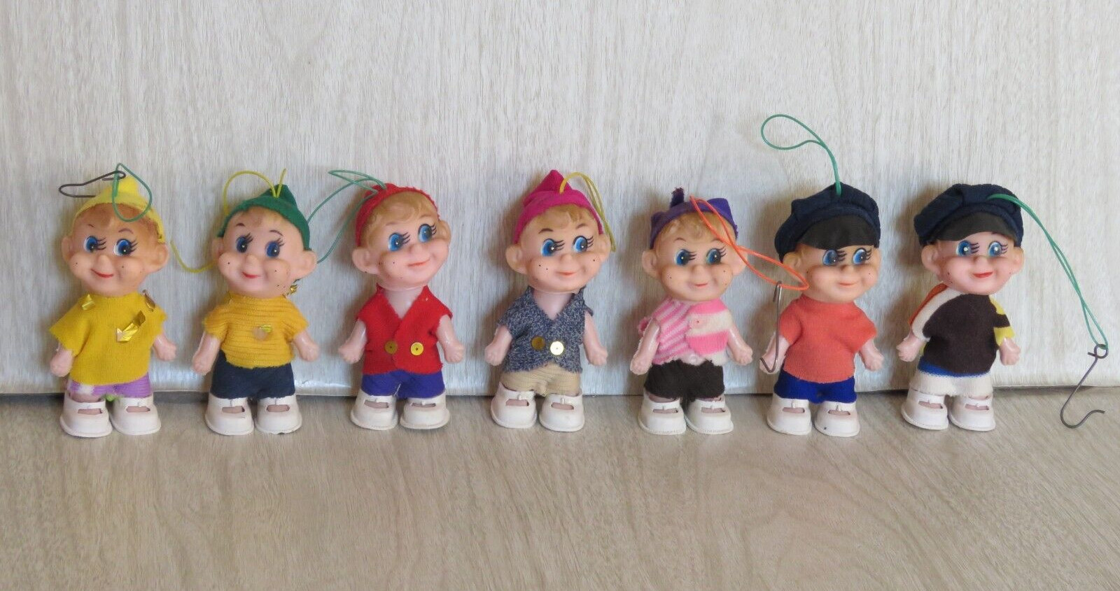 VTG Lot 7 Sutton & Sons Les Petites Mascottes Pixie Elf Ornaments Vinyl 4\