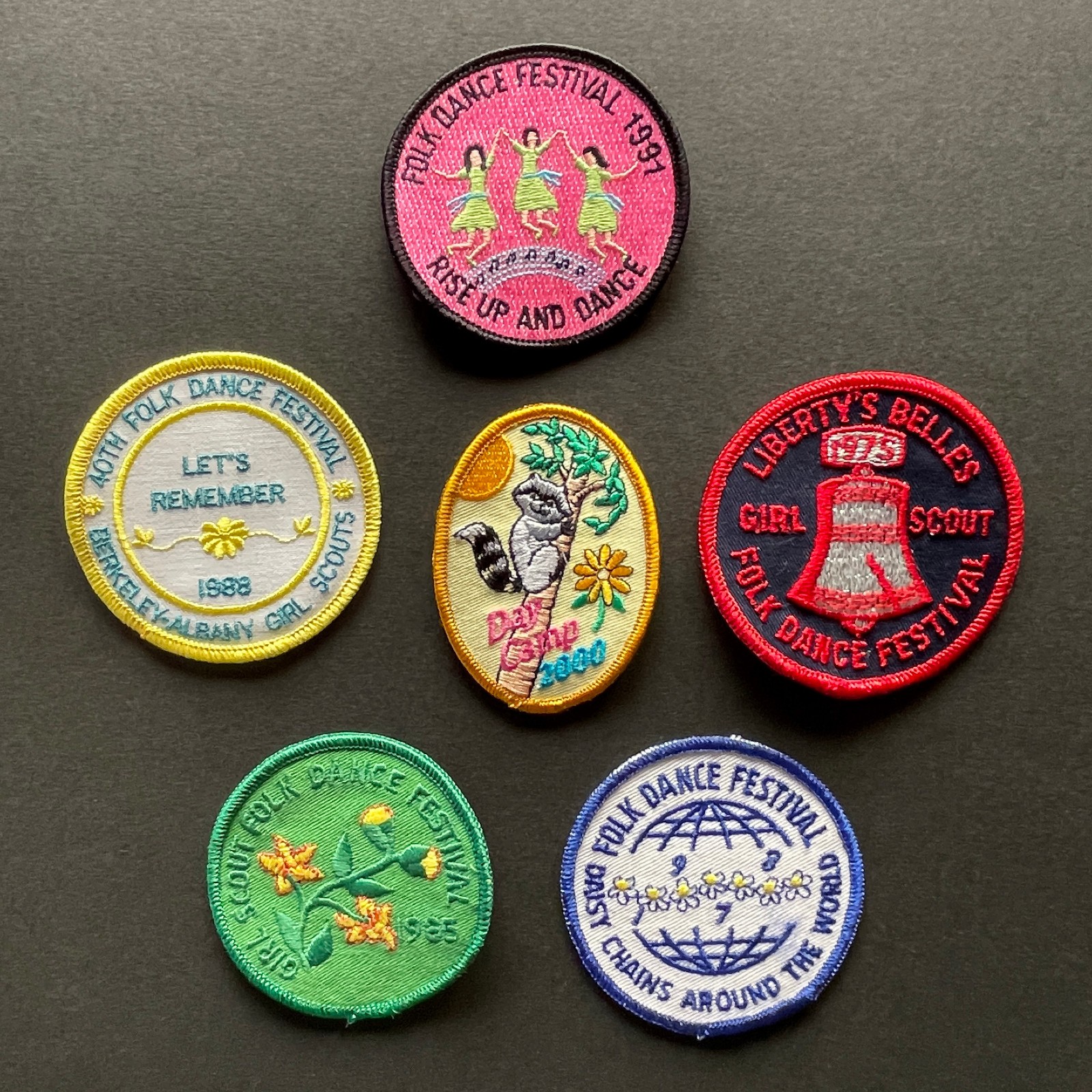 6 Vintage Girl Scouts Badges • Embroidered Patches • Folk Dance Festival