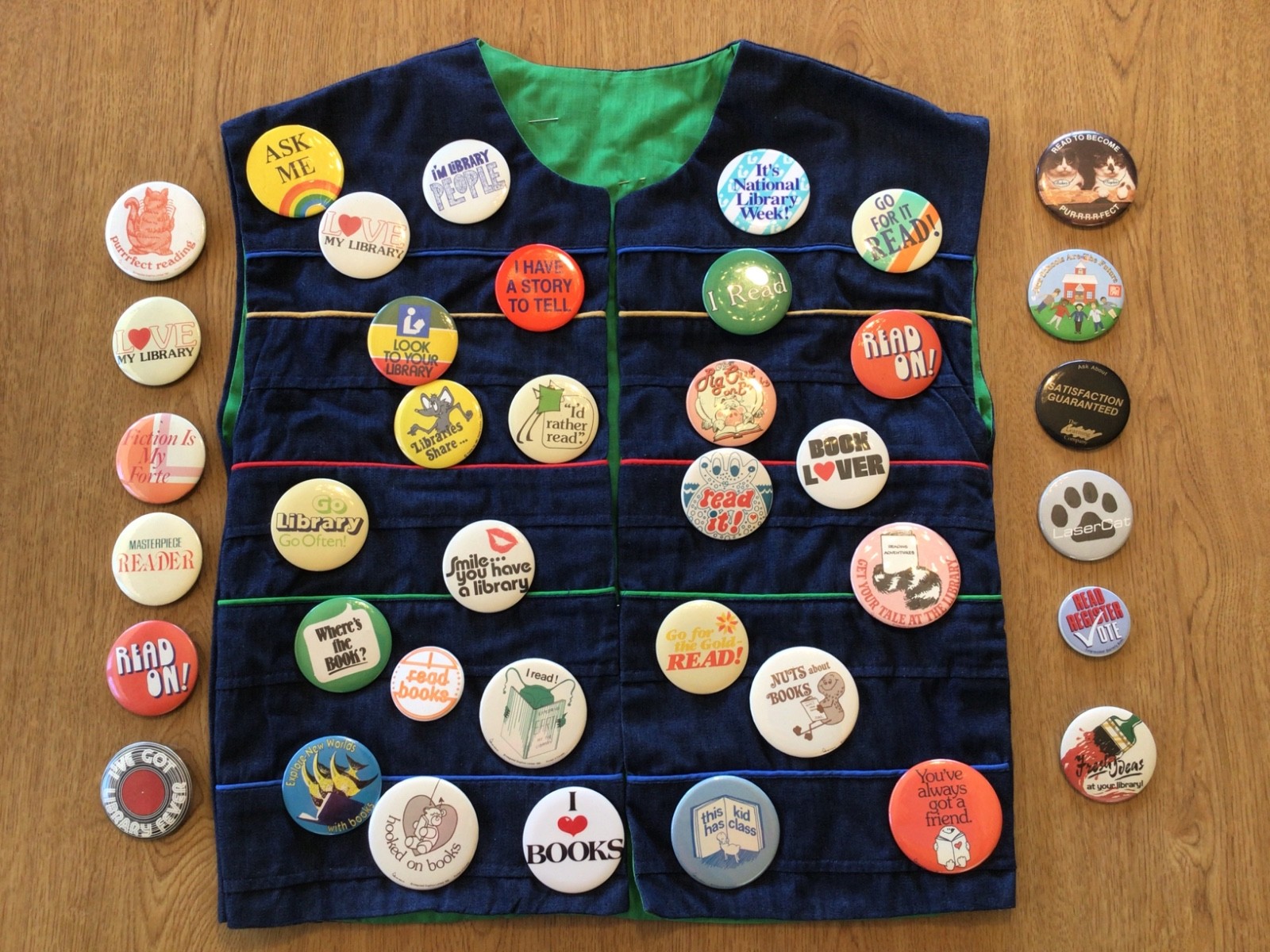 65  Vintage Reading & Library Promotional Pin Back Buttons, Collection and Vest