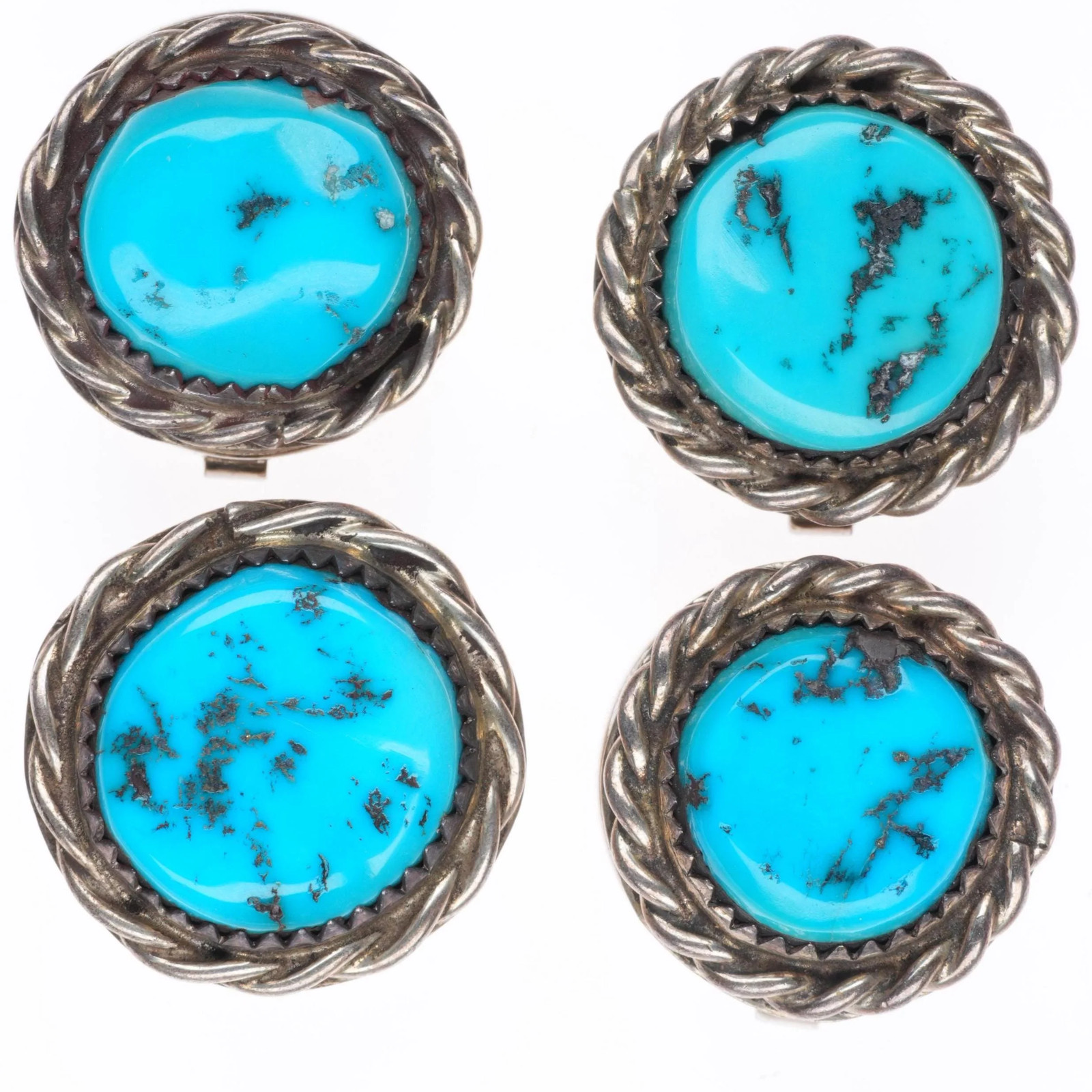 4 Vintage Navajo sterling silver/turquoise button covers