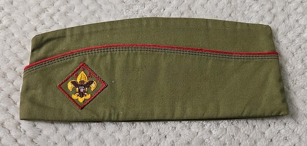 Vintage Boy Scouts of America BSA Garrison Cap Olive Green Large 7-7 1/8