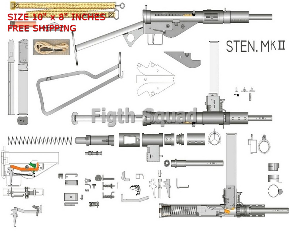 WW2 8x10 Photo WW2 British Sten Mk II Scheme Drawing Print O5588