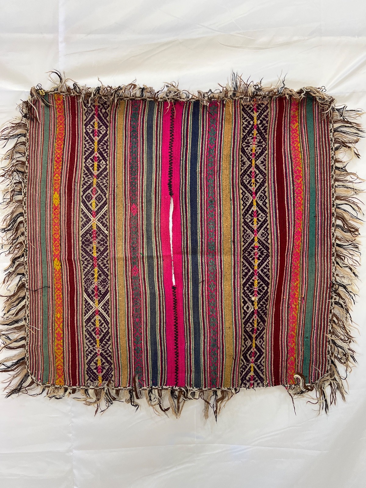 Vintage Peruvian Aguayo Hand Woven Wool Andean Blanket Textile Folk Indigeneos