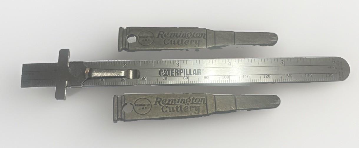 Lot Of 3 Pieces 2 Remington Knife Blade Openers & Caterpillar Machinist Scale