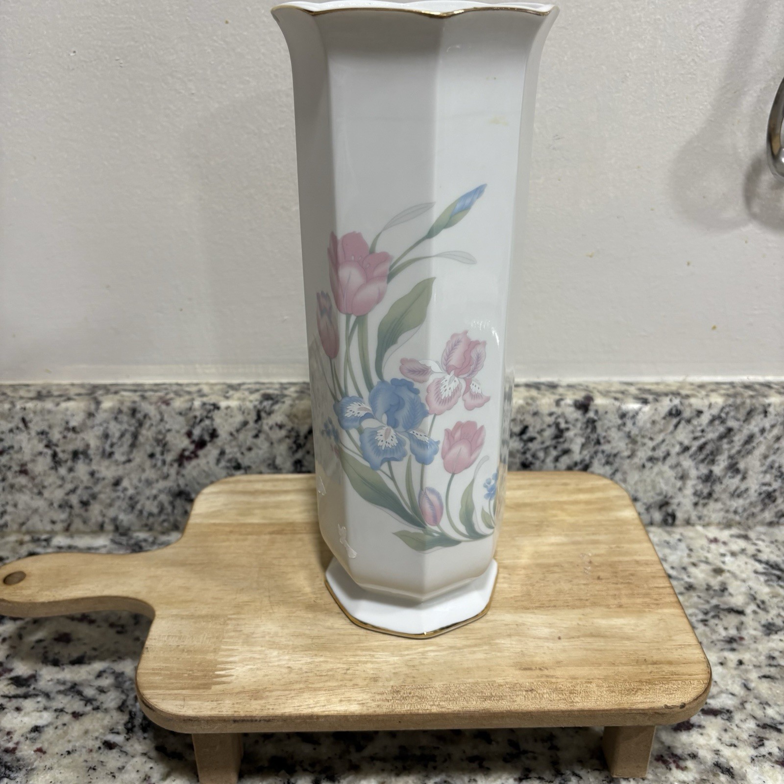 Jamestown China Pastel Floral Porcelain Vase - Golden Rim - Made In Japan