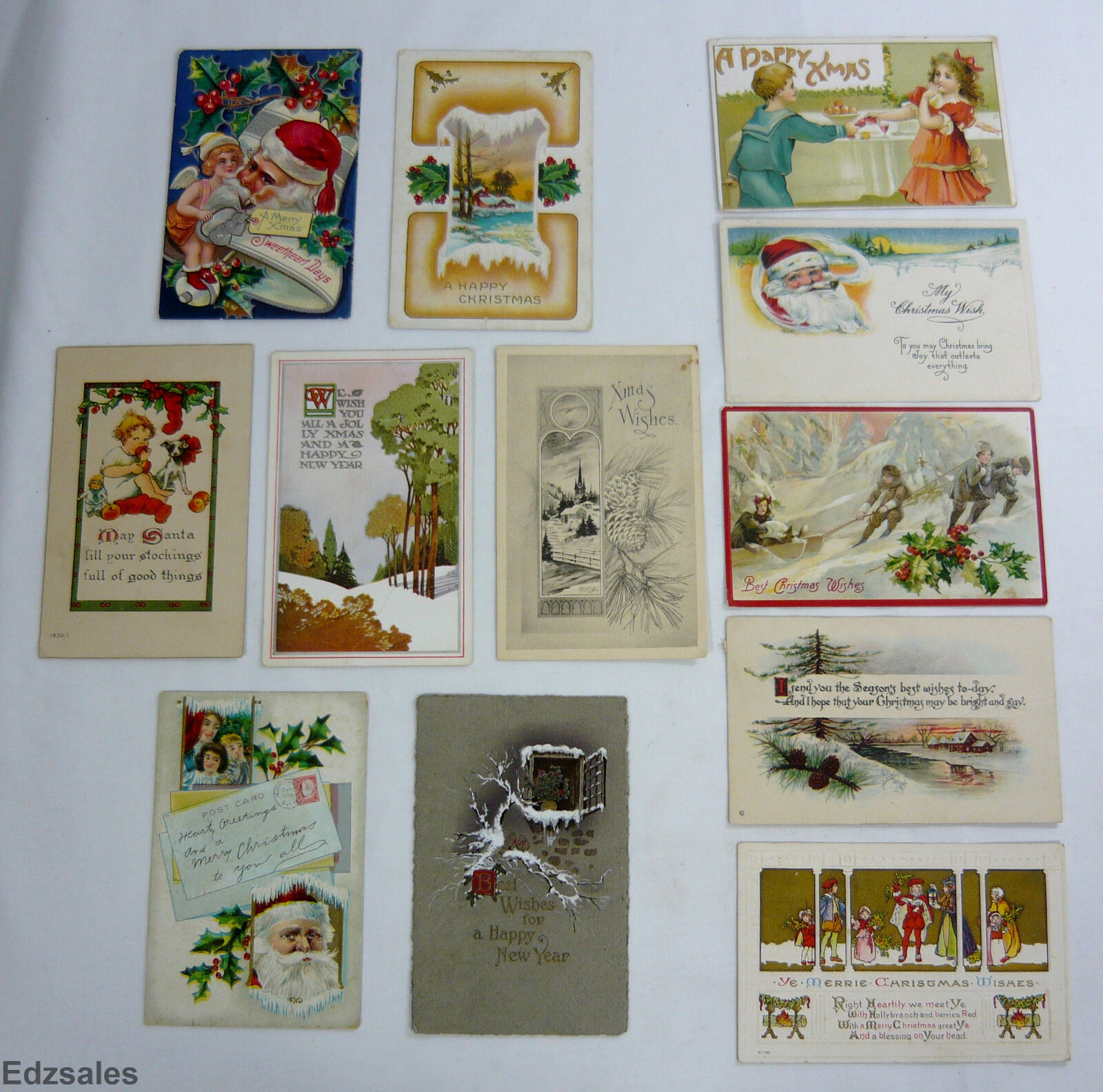 12 Early 1900\'s Vintage Christmas Embossed Postcards Bergman Fairman Hoover