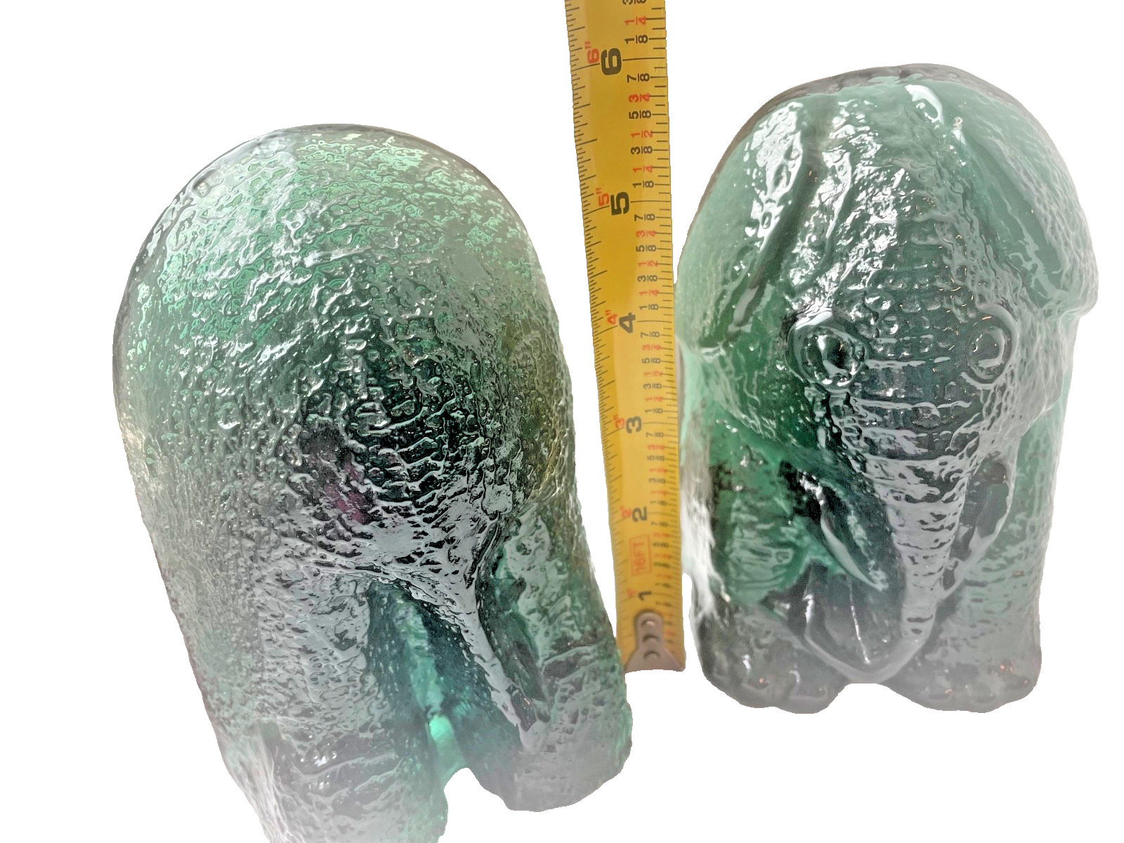 Pair Blenko Elephant green glass 6” tall decorative safari Bookends signed heavy
