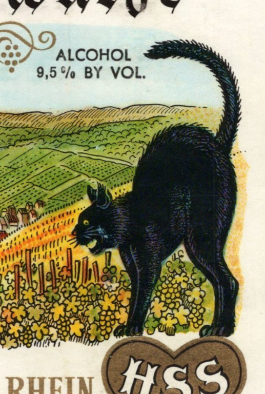 1969 Zeller Schwarze Katz German Wine Bottle Label Black Cat