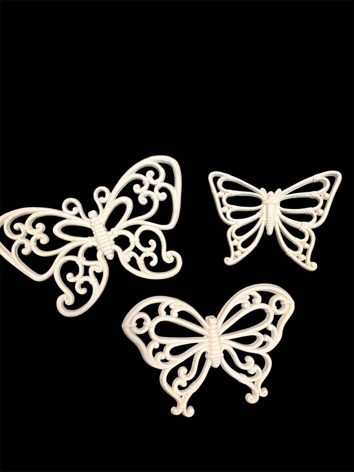 Vintage 1970s White Homco Plastic Butterfly Wall Decor Pieces Set of 3 MCM USA