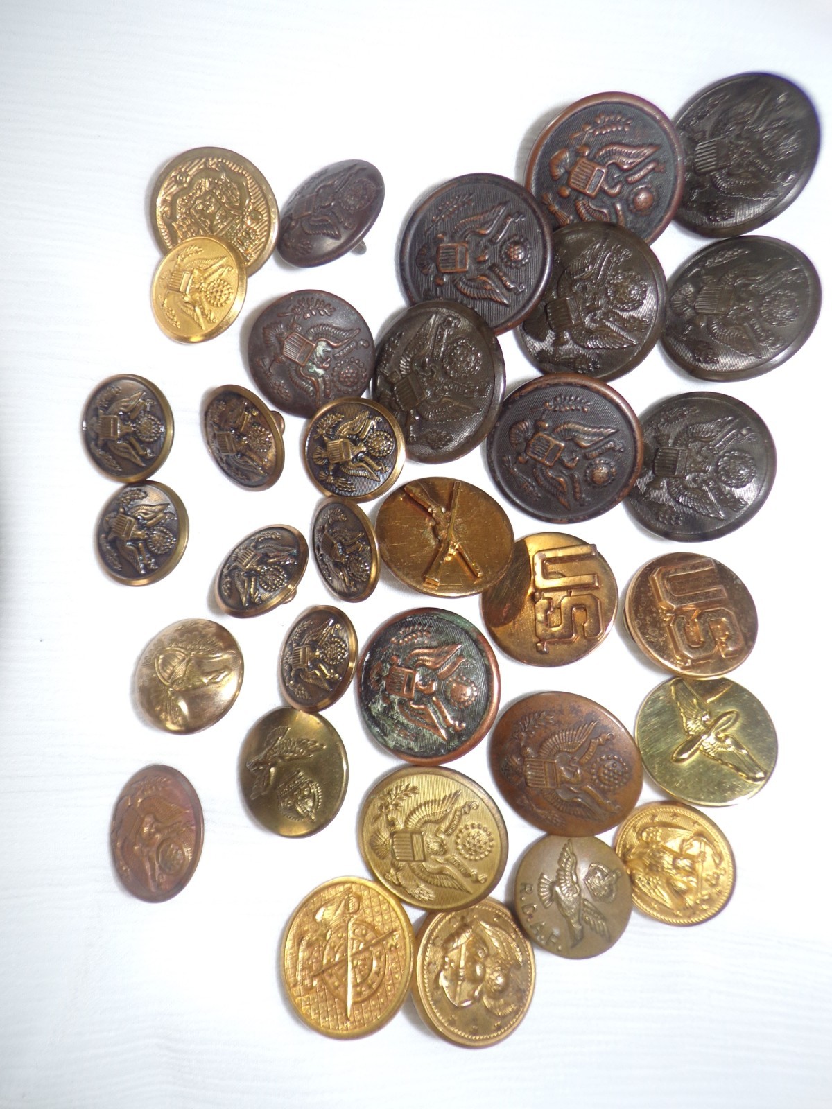Vintage 34 Military Buttons, New York Button Works B&S Horseman Waterbury