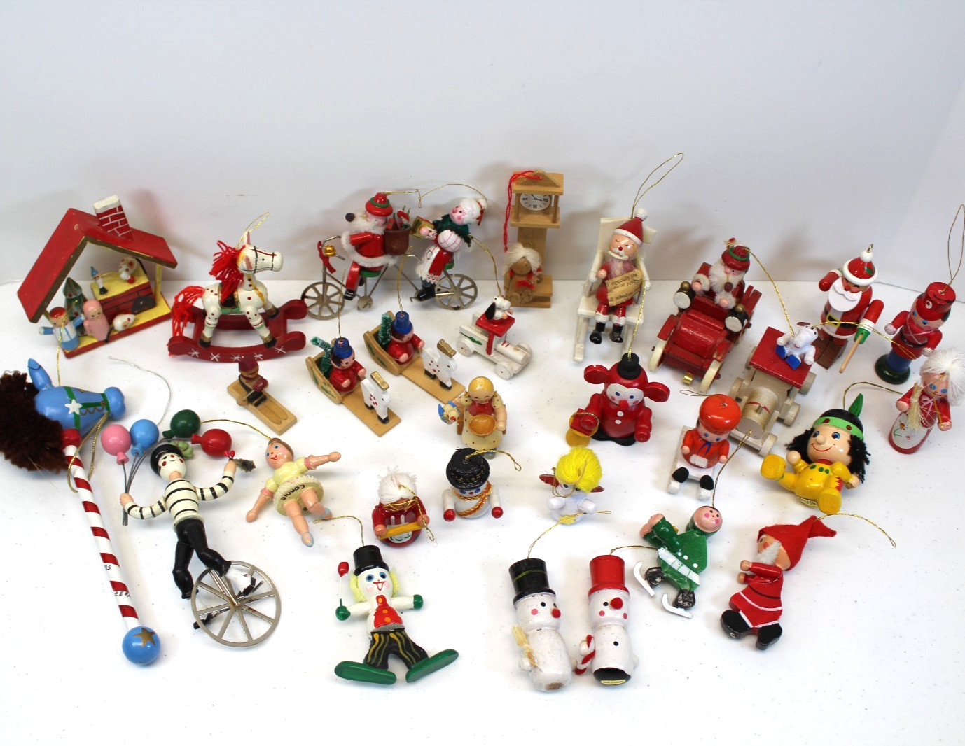 VTG Wooden Christmas Ornaments Lot of 29 Santa Snowman Toys + Germany /Taiwan