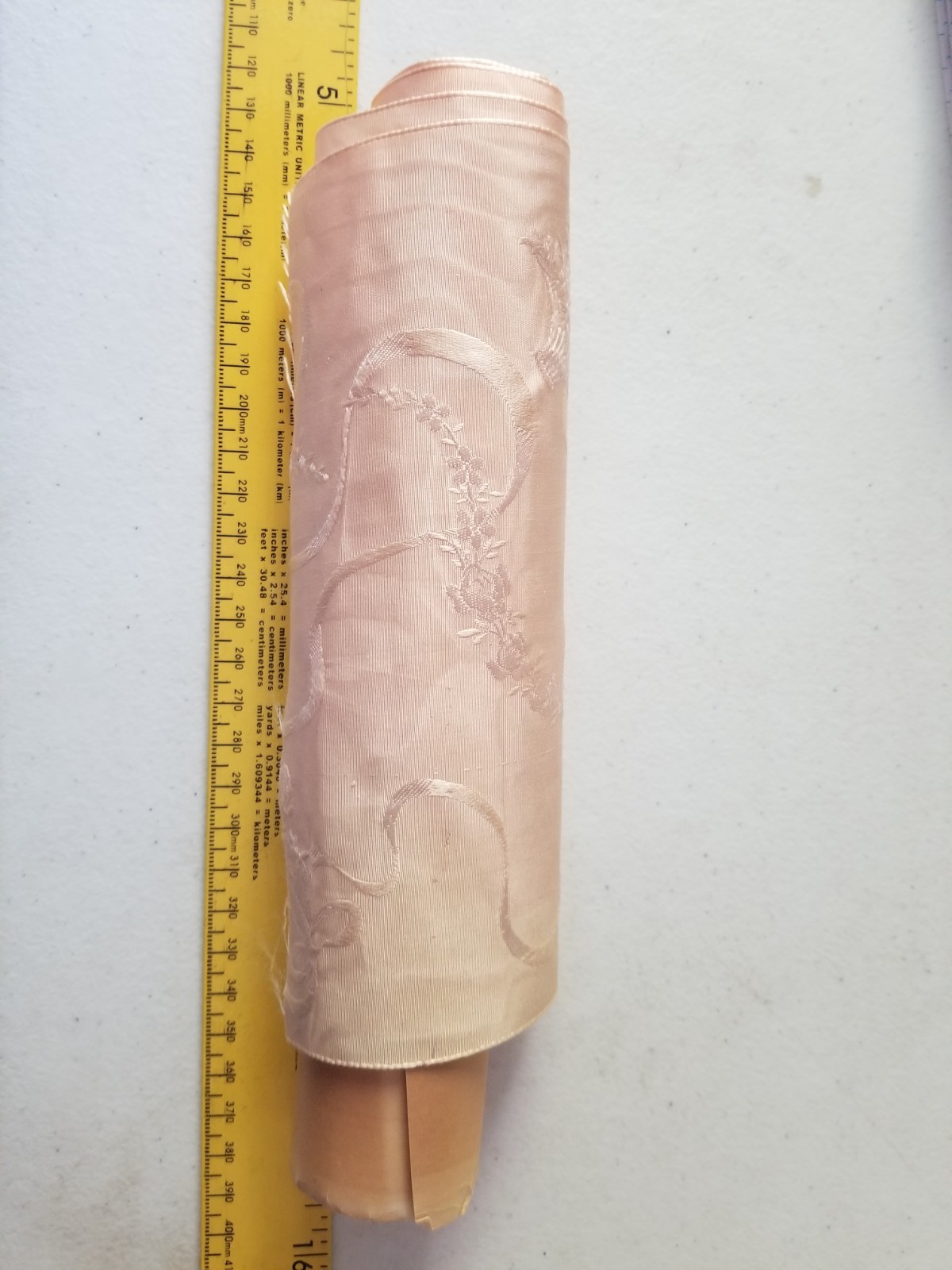 1940's Antique Old Pink Embroidered Silk Trim Ribbon Textiles Fabrics DEADSTOCK