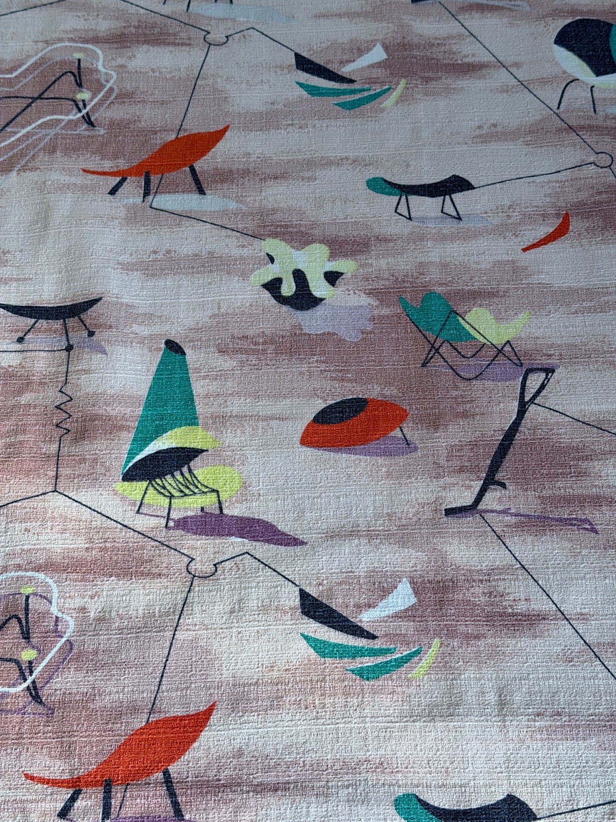 MOBILES Picasso Style Atomic GLAM 1950’s Barkcloth Vintage Fabric Drape Curtain