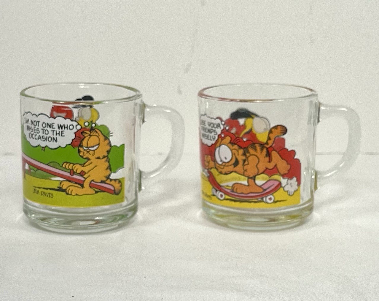 Vintage Mcdonalds Garfield Glass Coffee Mugs 1978 & 1980