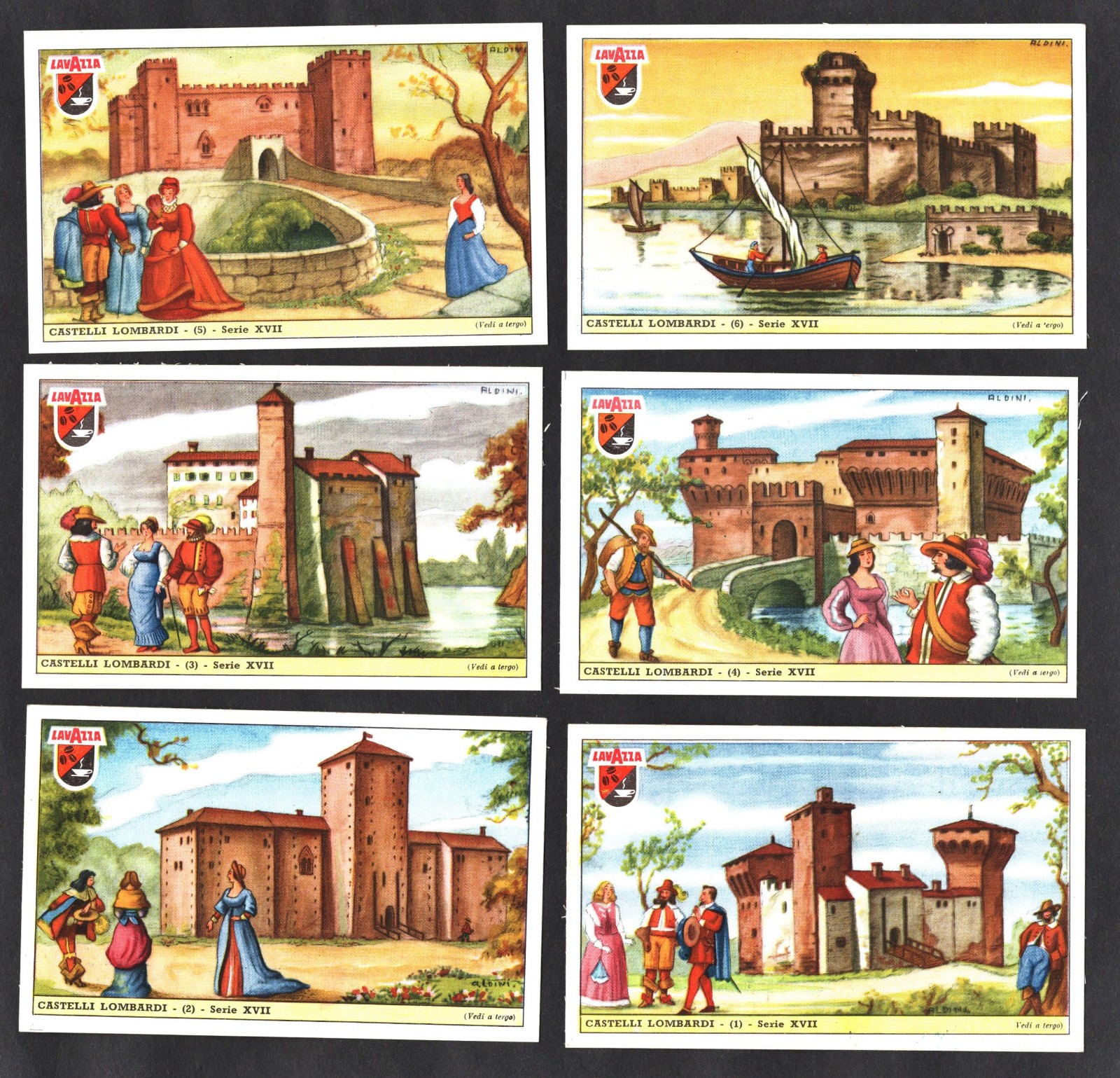 Castles Of Lombardi Italy Rare Lavazza Coffee Card Set 1950s Chateaux Casteli