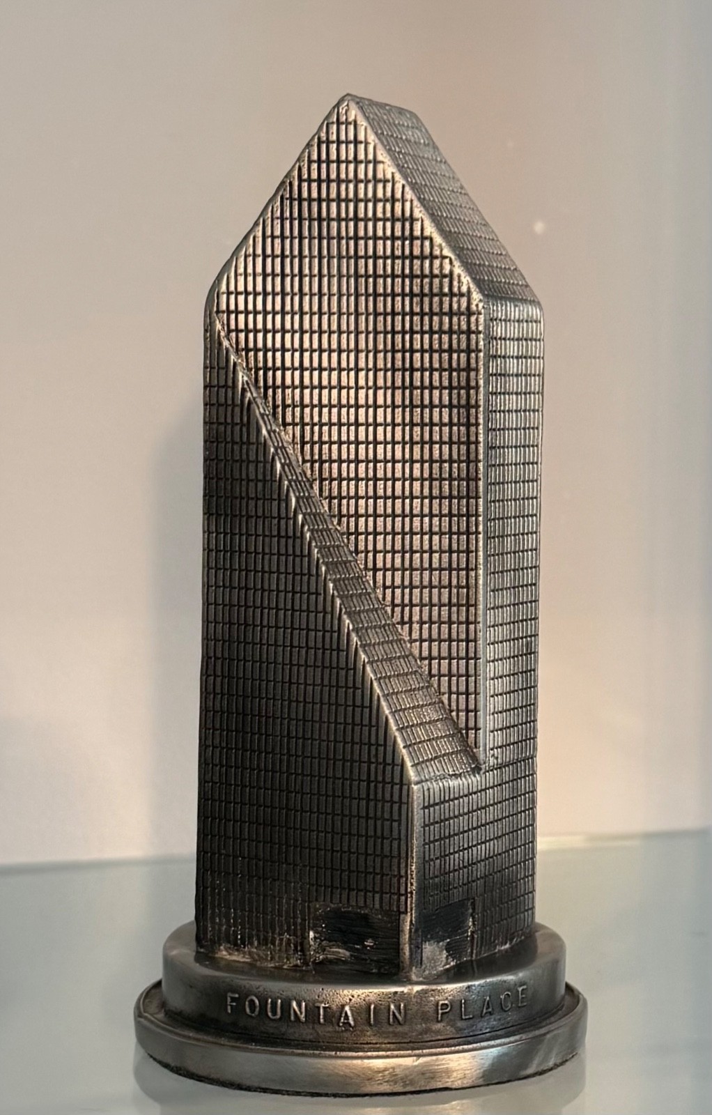 Vintage Fountain Place Dallas Texas 1990s Pewter Architectural Replica Building