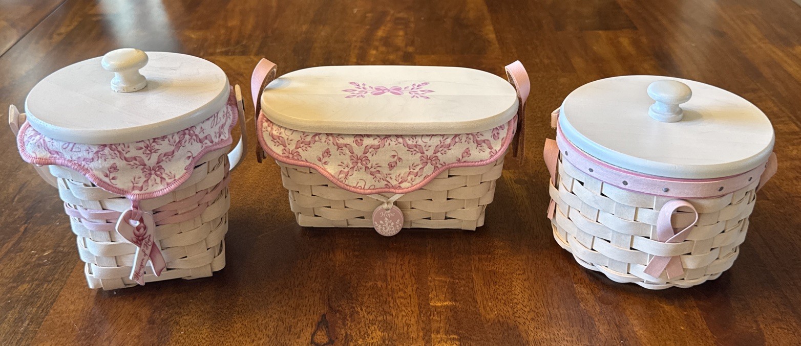 Lot Of 3 Longaberger Horizon Of Hope Breast Cancer Baskets 2002, 2005, 2006
