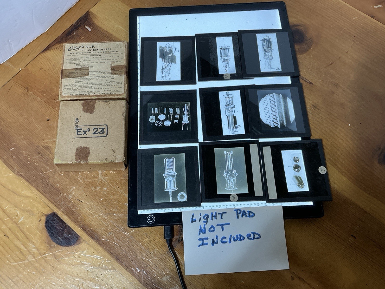 VTG PHILIPS vacuum TUBE glass slides MAGIC LANTERN Design & Construction 9 PCS