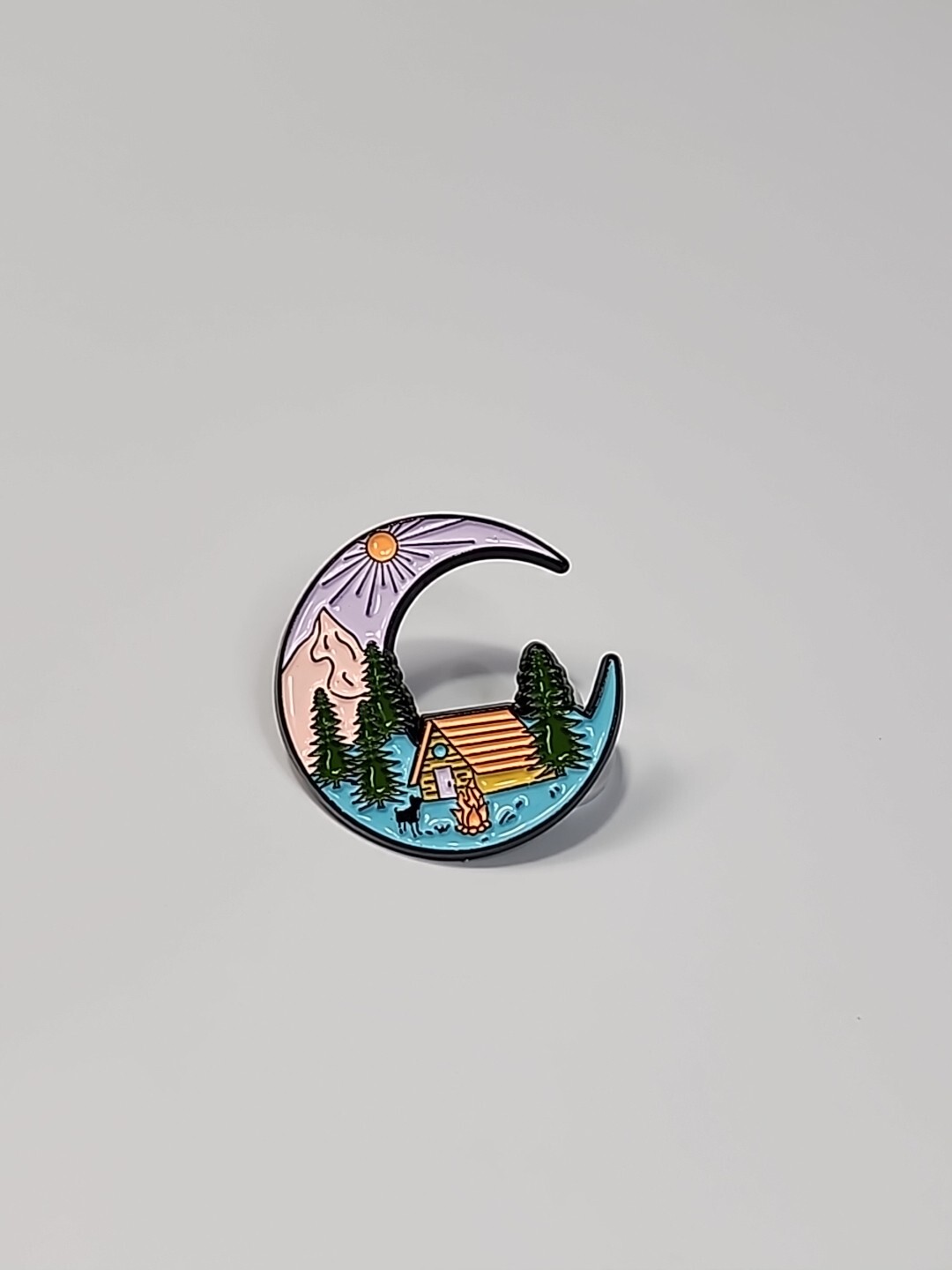 Crescent Moon Camping Scene Lapel Pin 