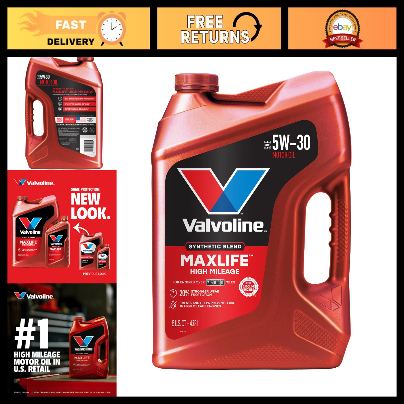 Valvoline MaxLife High Mileage 5W-30 Synthetic Blend Motor Oil 5 Quart