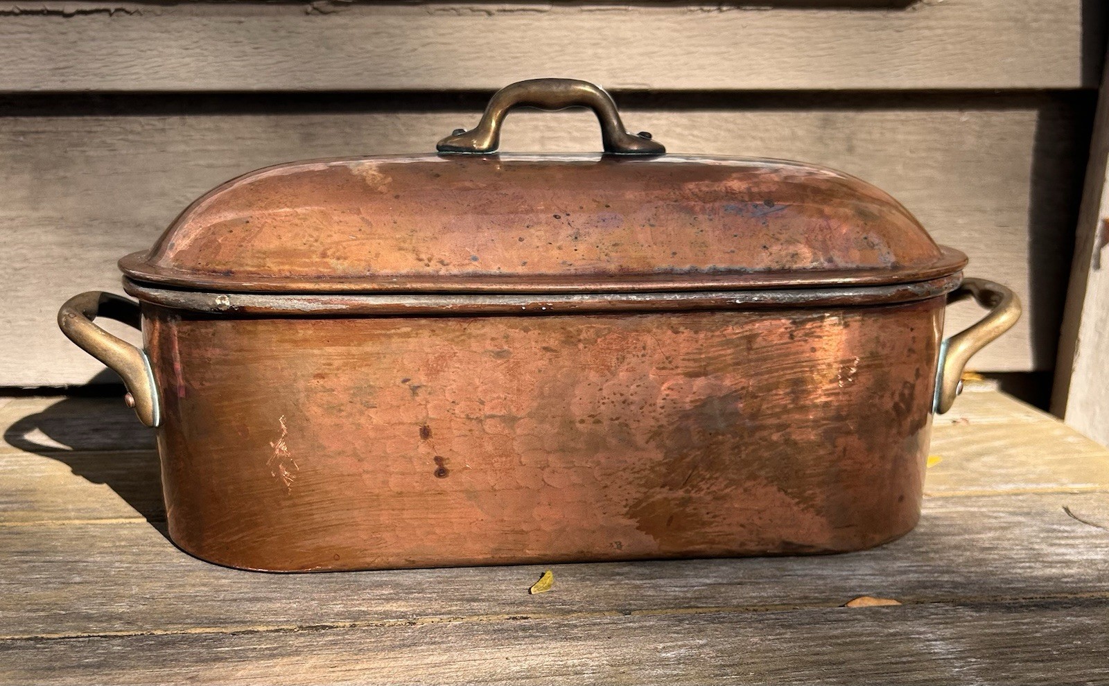 Vtg Hammered Copper Fish Kettle Poacher Planter 15” Farmhouse Cottage Rustic