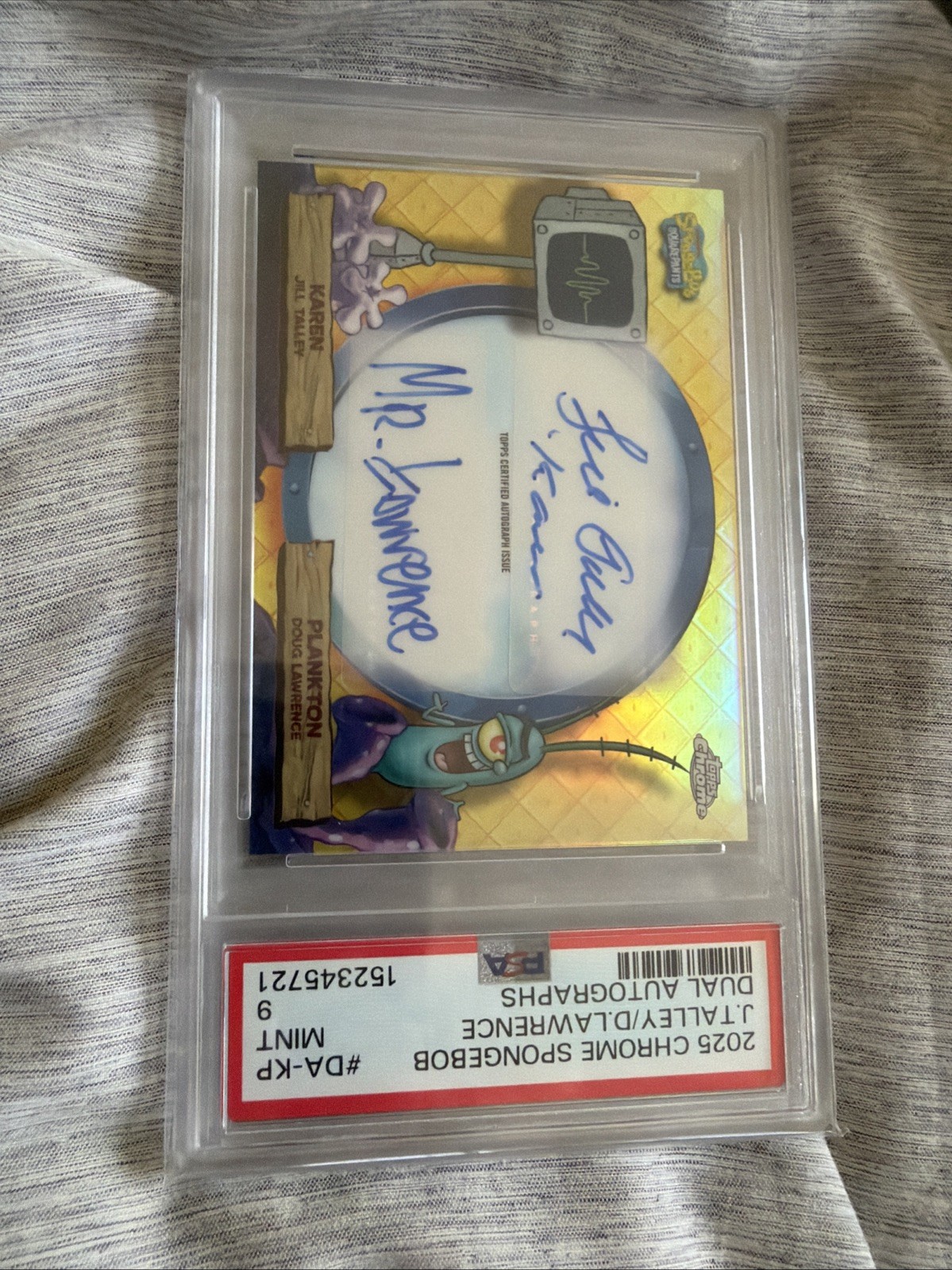 Topps 2025 Chrome SpongeBob Karen Plankton Dual Autographs DA-KP PSA 9