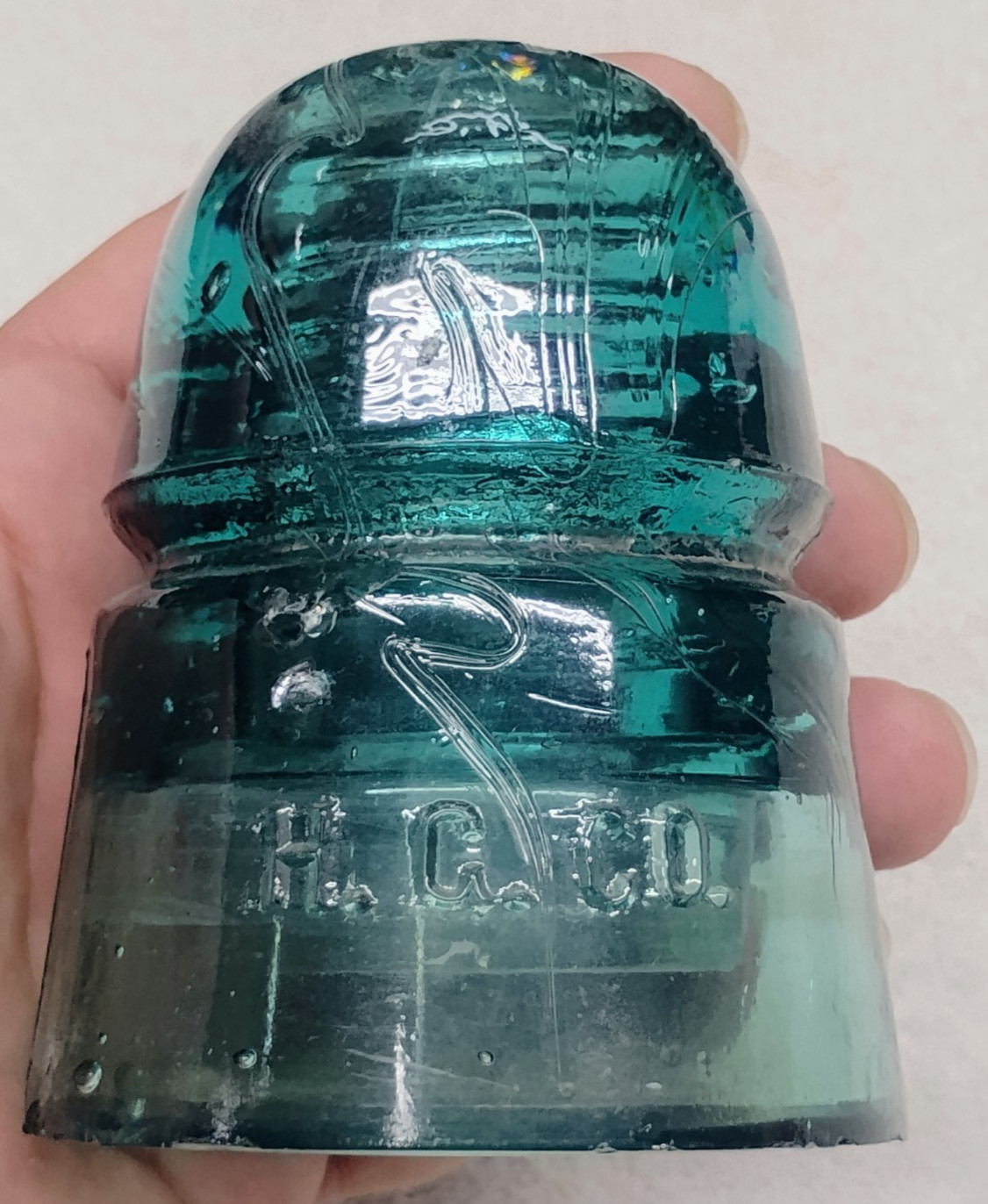 VTG Agua Blue Glass Insulator Electric Power Telephone Pole Top HG Co US Antique