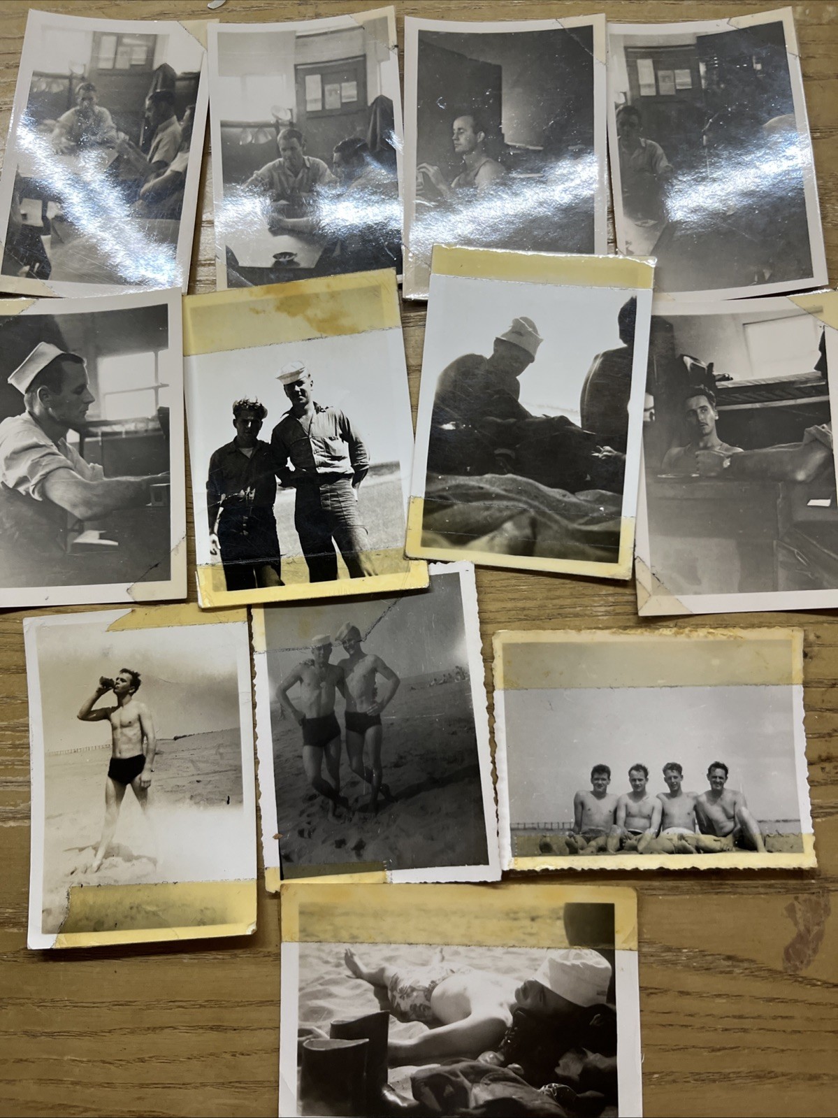 Vintage Set 11 Sailors Beach Swim Trunks Relaxing Affectionate B/W