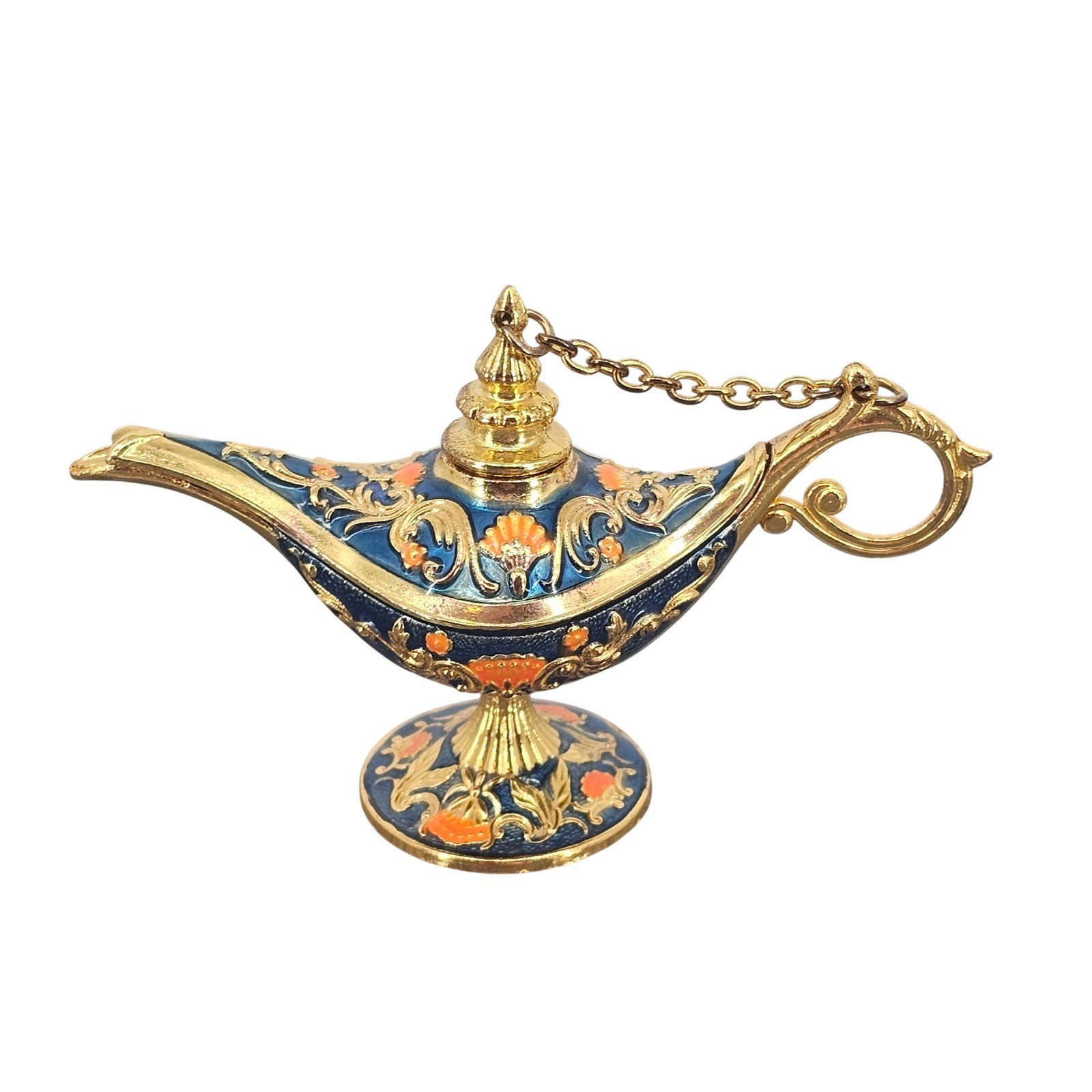 Vintage Blue Gold Enamel Aladdin Genie Lamp Miniature Decorative Oil Lamp Decor