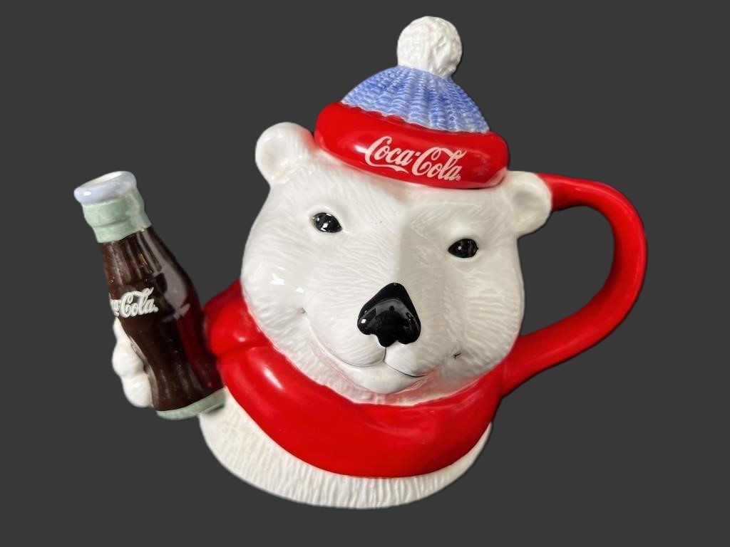 Coca-Cola Polar Bear Mascot Ceramic Holding Coke Teapot  (#440892)  1998