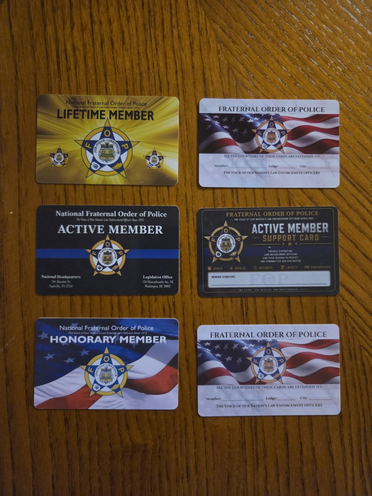 F.O.P.  POLICE Supporter Lot - (6) Supporter Cards - 2 of Each