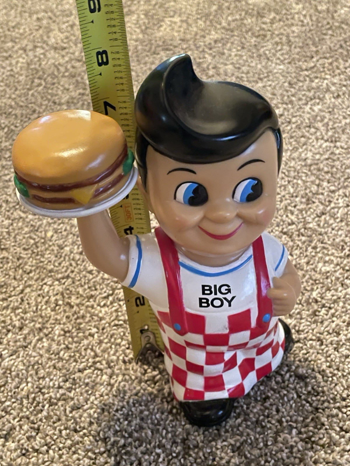 Vtg Bob’s Big Boy 8” Plastic Vinyl Money Coin Bank Burger 1999 advertising