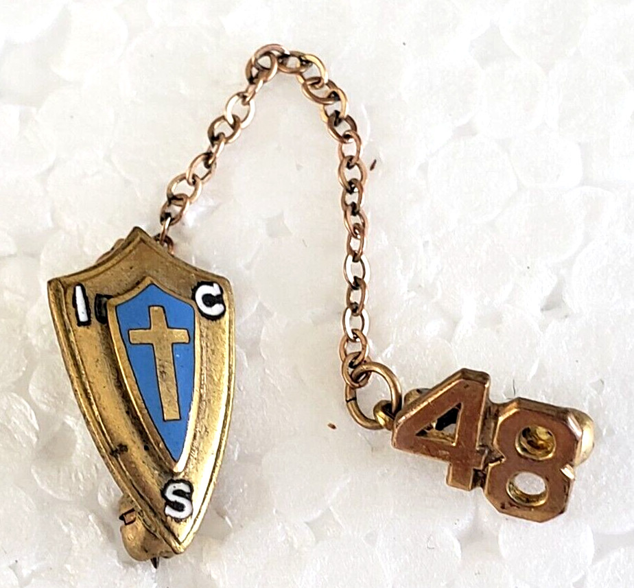 Vintage ICS Immaculate Conception Catholic School 1948 Enamel Gold Tone Pin