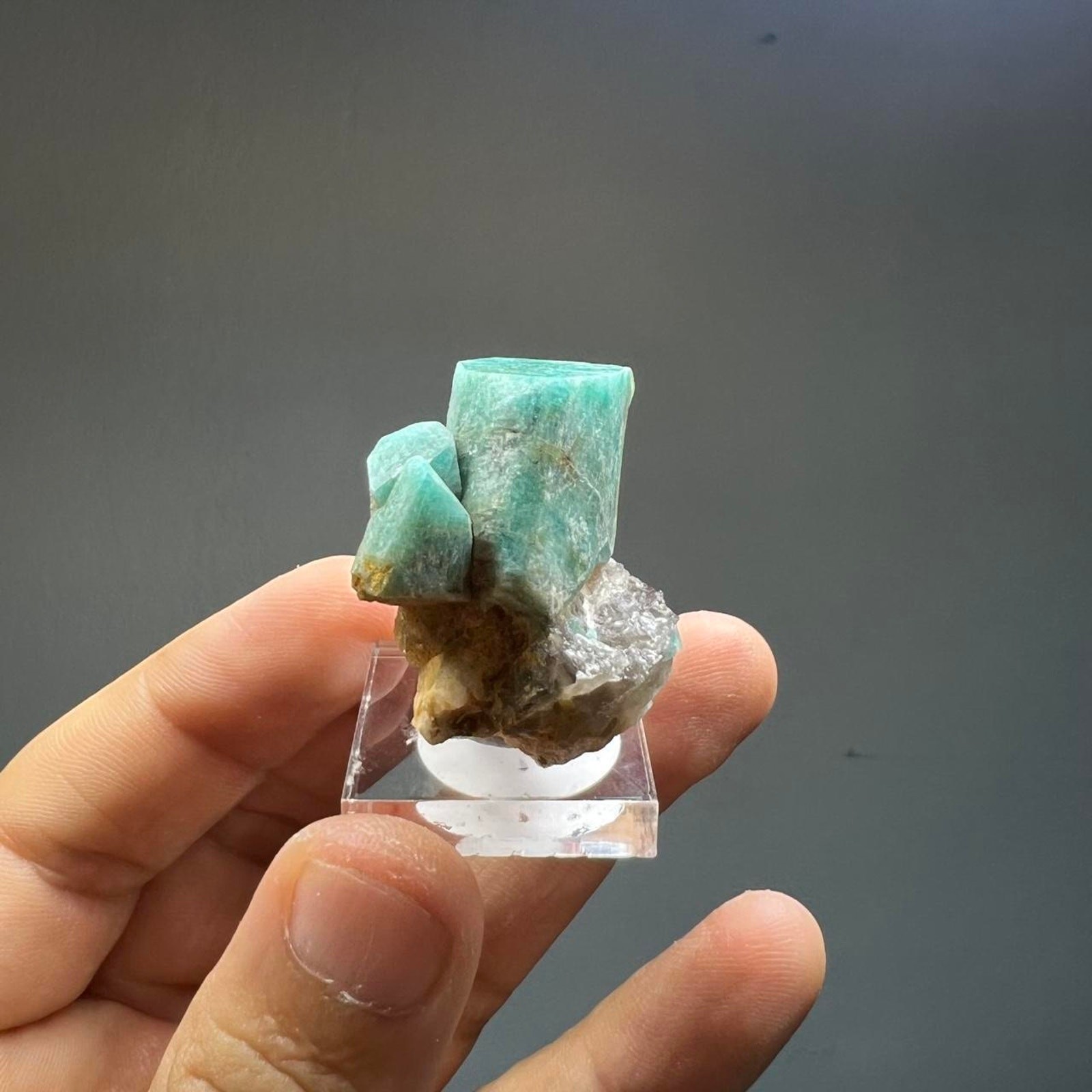 Amazonite crystal cluster with smokey quartz from colorado