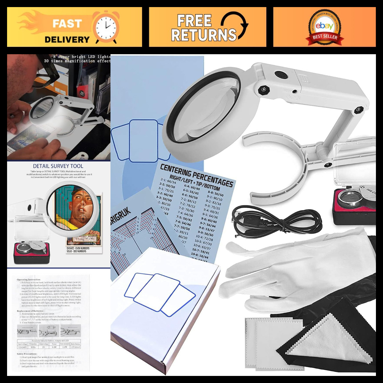 Sports Card Grading Kit Centering Tool, LED Magnifying Table Lamp for Handsfree,