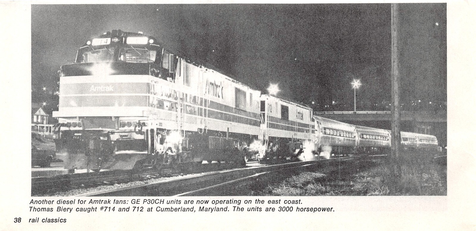 3000 Horsepower Amtrak GE 930CH 714 & 712 Seen In Cumberland MD Vtg Mag Excerpt