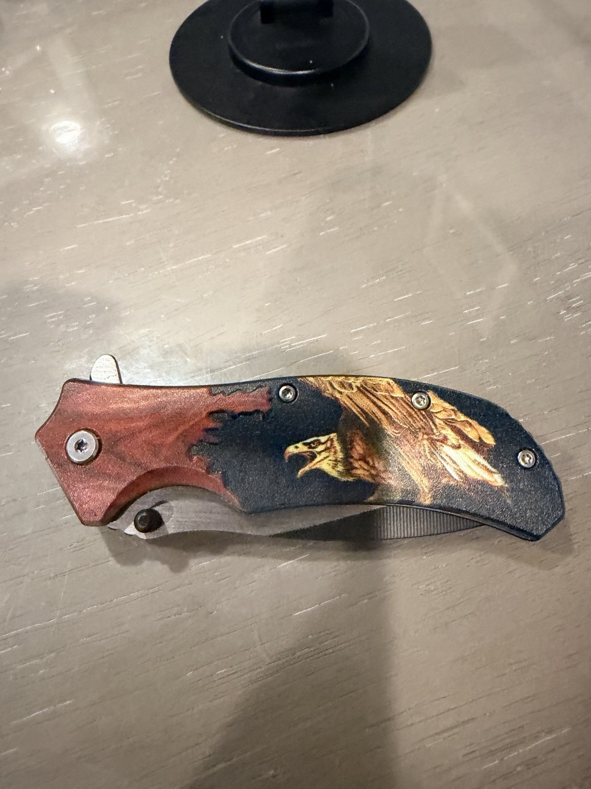 Wood American Eagle Folder with Belt Clip Folding Pocket Knife