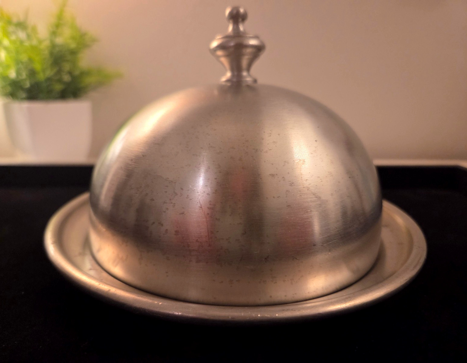 Vintage W.E.B. Pewter 1180 Covered Butter Cheese Dish Dome Early American 6.25\