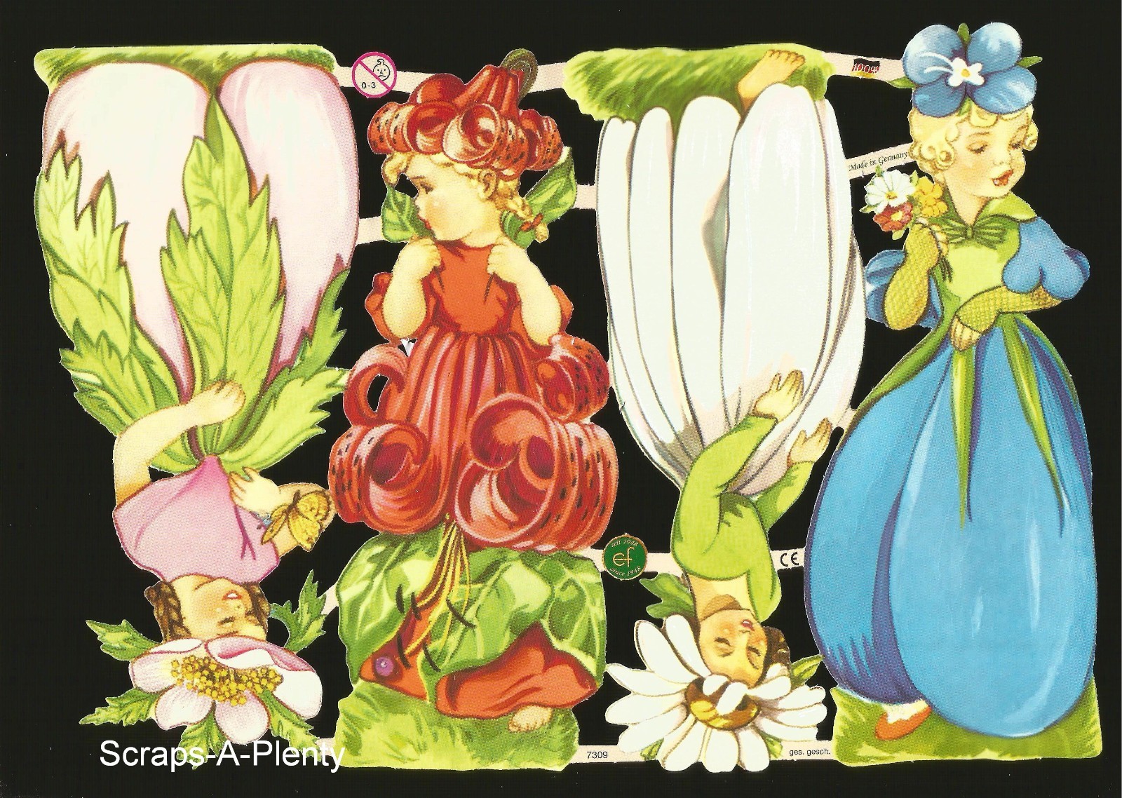 German Embossed Vintage Style Scrap Die Cut - Precious Flower Girls EF7309