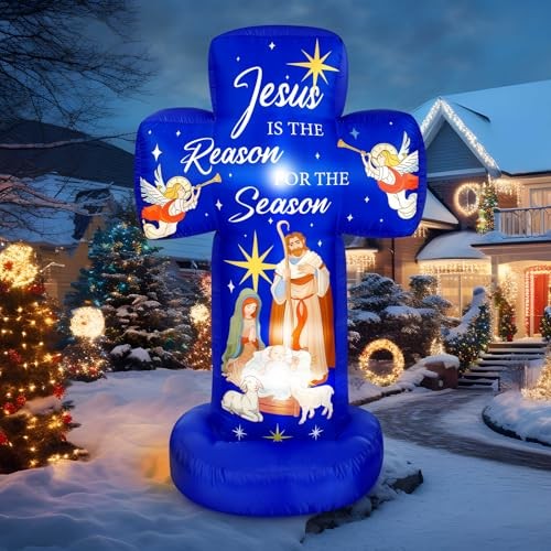 6FT Christmas Inflatable Nativity Scene Decoration with Built in LED Lights,